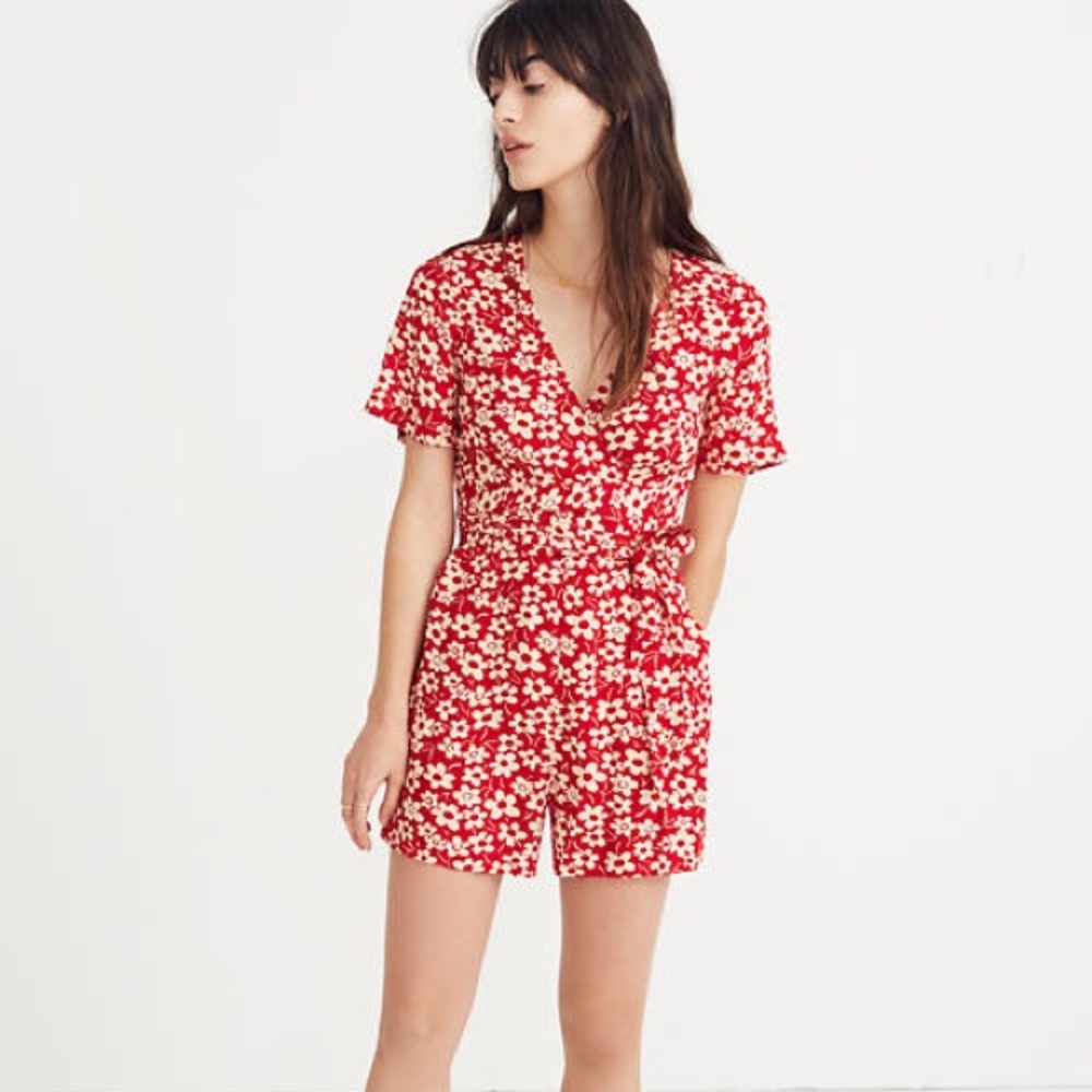 Madewell wrap-front romper in mini daisy